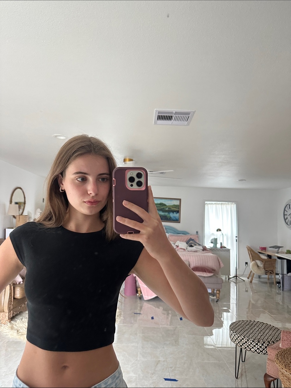 ZARA Black Rounded Neck Tee